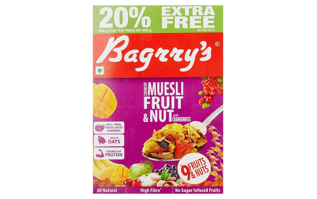 Bagrry's Crunchy Muesli Fruit & Nut With Cranberries   Box  480 grams